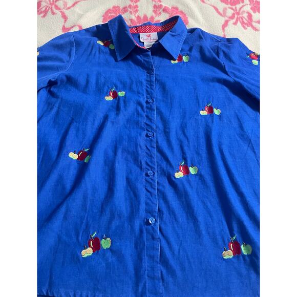 Vtg. Quacker Factory 100% cotton blue with apple embroidery casual SZ XL - Picture 3 of 8